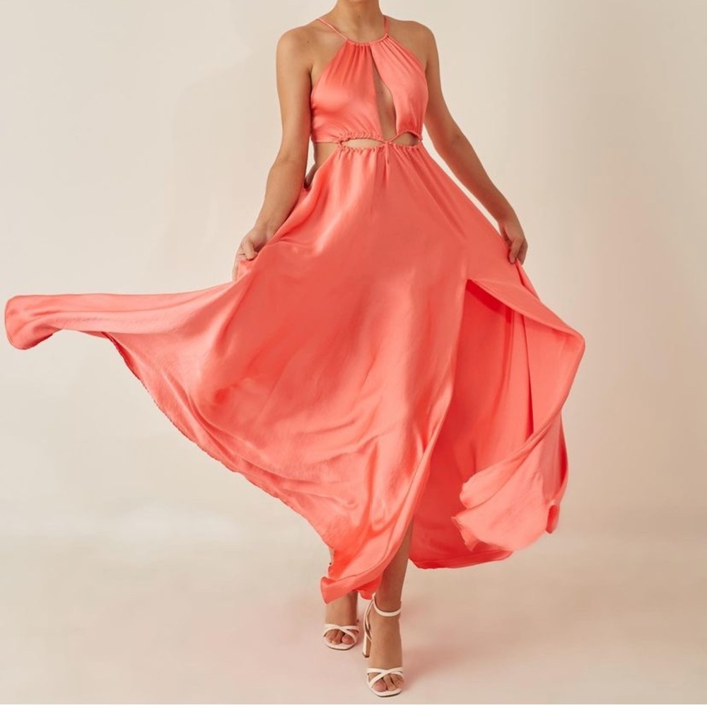 High Slit Satin Coral Dress 🌺